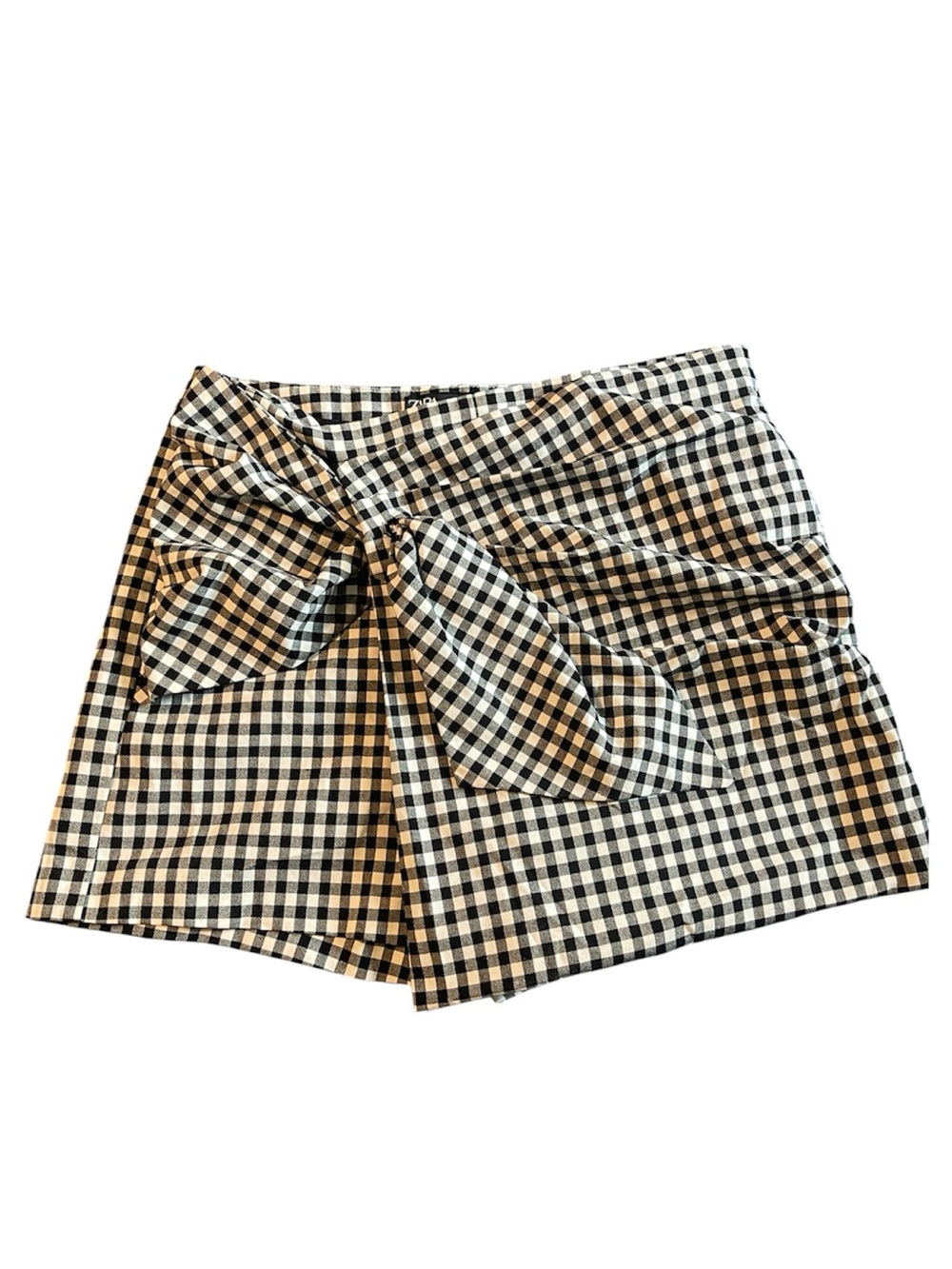 Zara Black and White Gingham Tie-Front Skort
